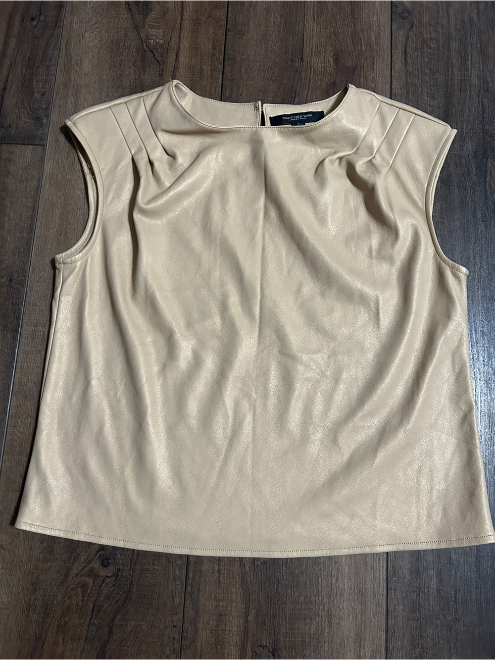 VINCE Faux-Leather Sleeveless Shell Top in Light Beige